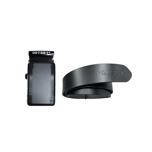 Odysey Men's Leather Ratchet Belt – Automatic Buckle Dress Belt Adjustable Fit, Black (BLK07) 28"-32"