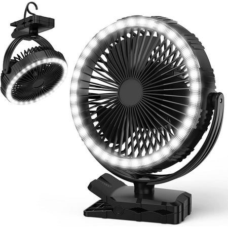 

Battery Operated Fan 10000Mah Camping Fan Battery Powered 8 Rechargeable Portable Desk Fan For Bedroom Office Cordless Clip On Fan With Hook Light For Golf Cart Outdoor Camping Tent Rv Car Bed
