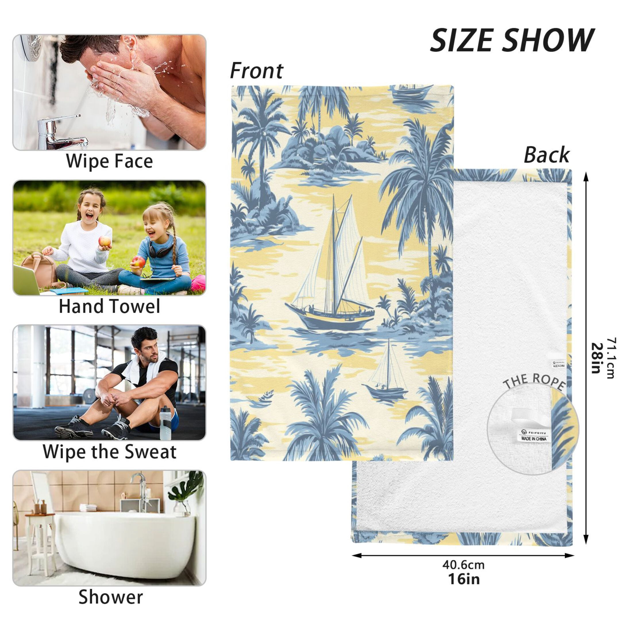 BZSMCE Face Towel Hand Towel Bath Towel Cotton Bath Towel Sets Hand Bath Towels Fashion Nautical Bliss in Blue and Yellow Pattern