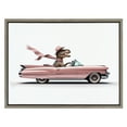thumbnail image 5 of Kate and Laurel Sylvie Cowgirl Dino Driving 1950s Pink Cadillac Framed Canvas Wall Art by Saint and Sailor Studios, 18x24 Gray, Cute Toy Car Art for Wall, 5 of 7