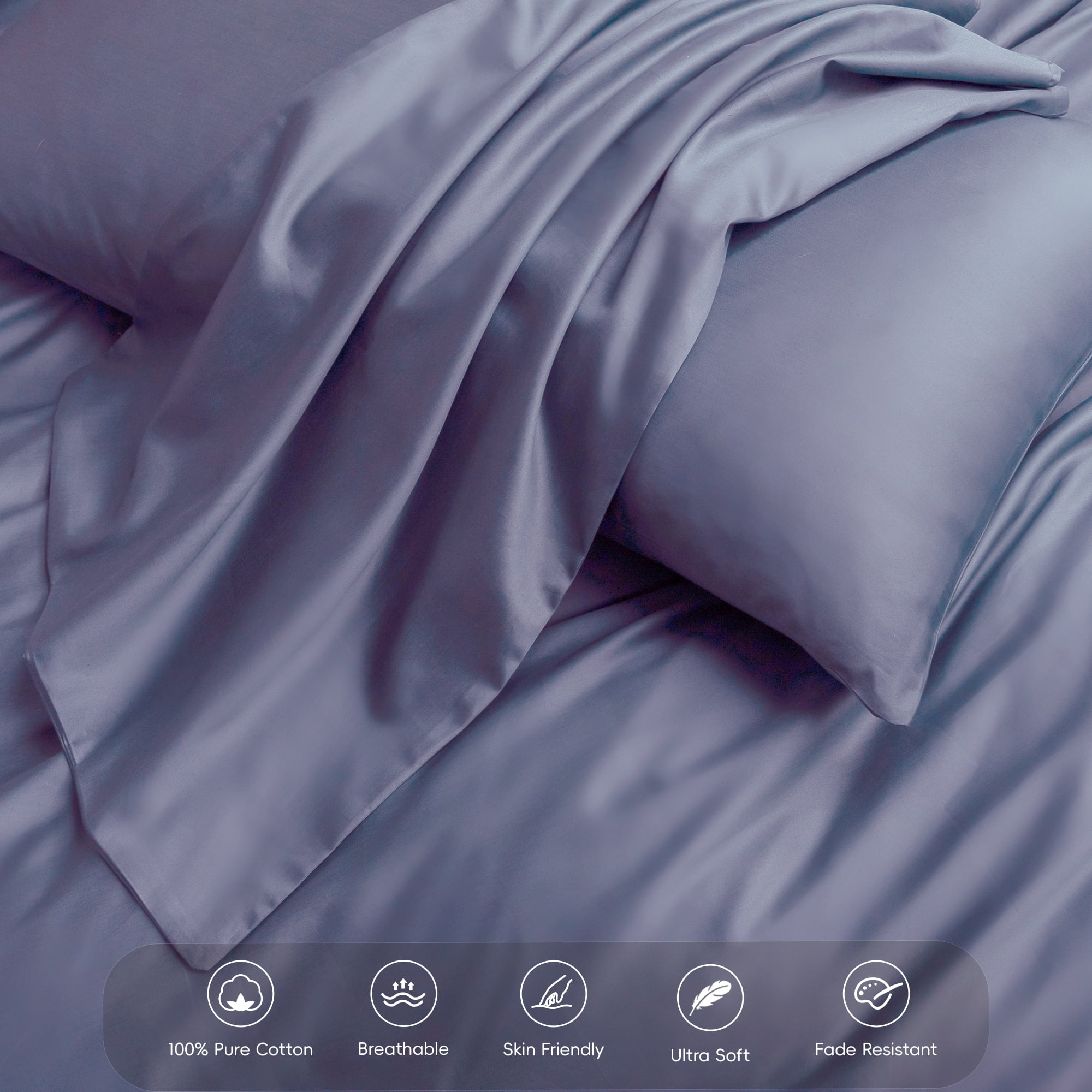 MooMee Duvet Cover Set Queen 600-TC 100% Extra Long-Staple Cotton Sateen Silky Smooth Luxury (Blueish Grey)