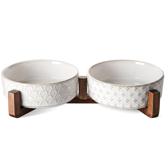 Set de cuencos para perros LE TAUCI con soporte de madera de acacia, 350 ml