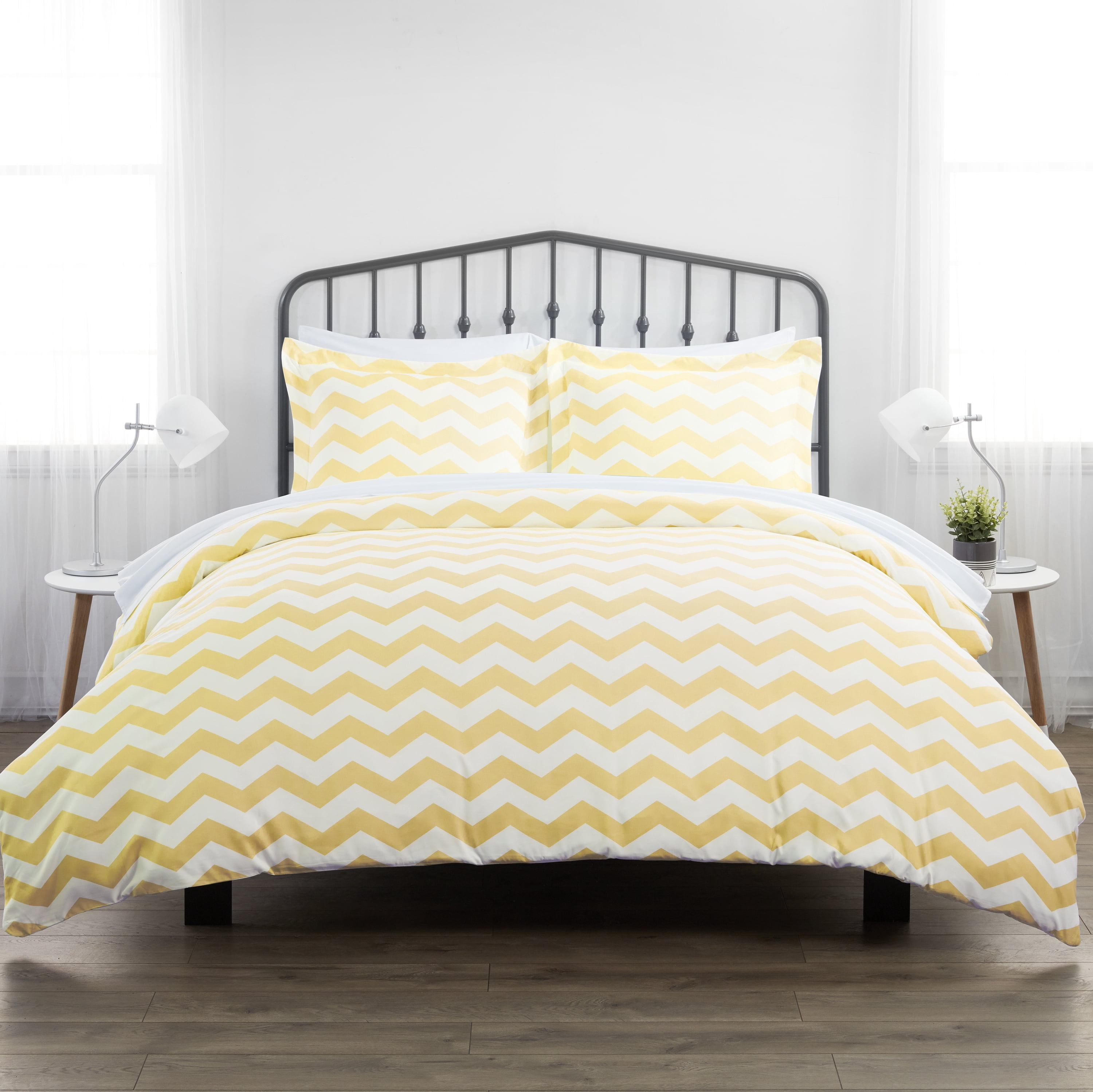 Noble Linens Yellow Arrow Pattern Duvet Set 3-Piece Duvet Cover Set, Full/Queen