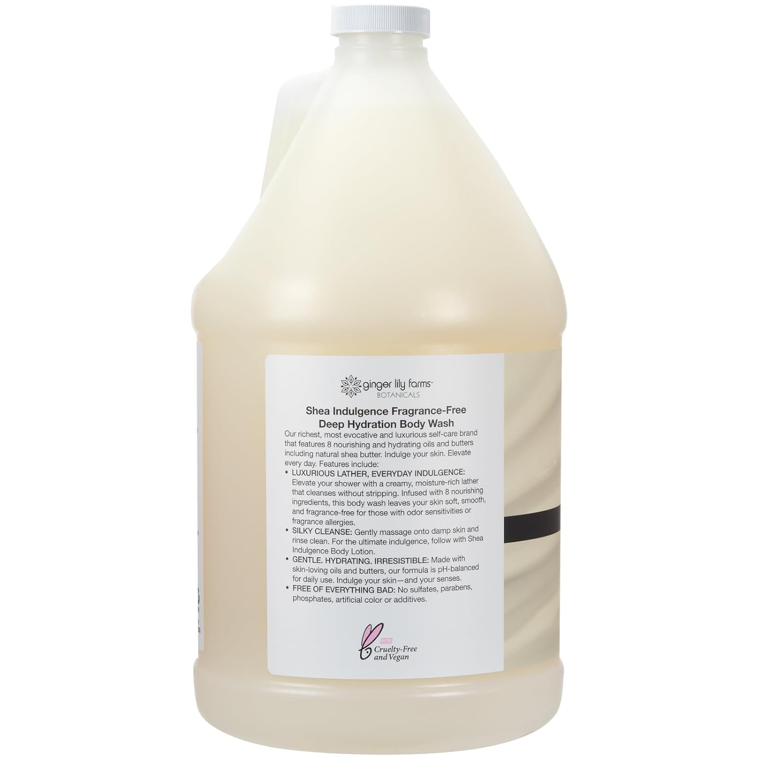 Ginger Lily Farms Botanicals Shea Indulgence Deep Hydration Body Wash, 100% Vegan & Cruelty-Free, Fragrance-Free, 1 Gallon (128 fl oz) Refill