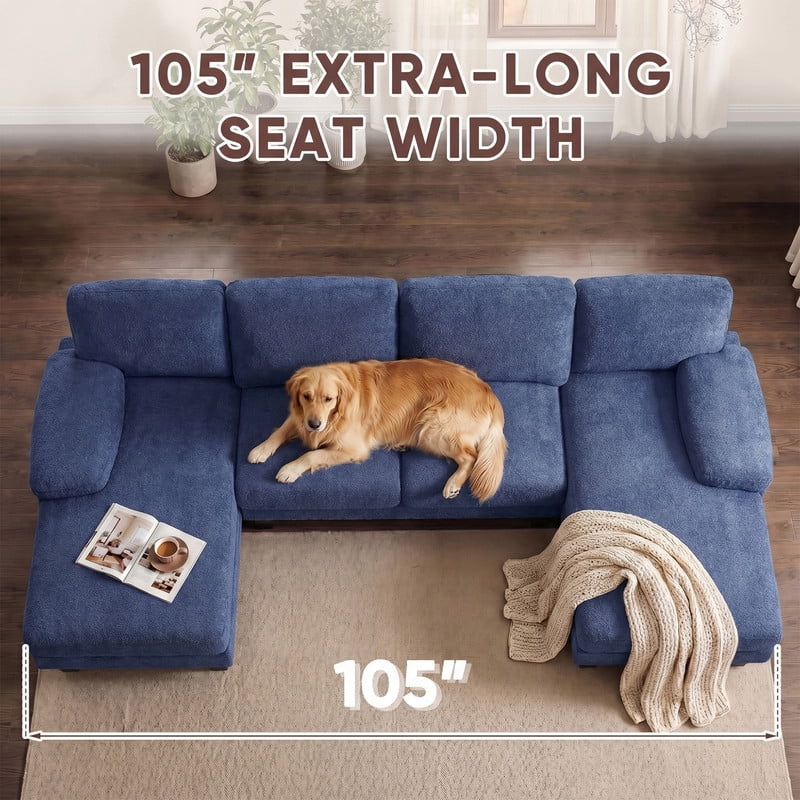 Vineego 105" Cloud U-shape Sectional Sofa Modern Modular Oversized Couches for Living Room,No Assembly Required,Loop Yarn Blue