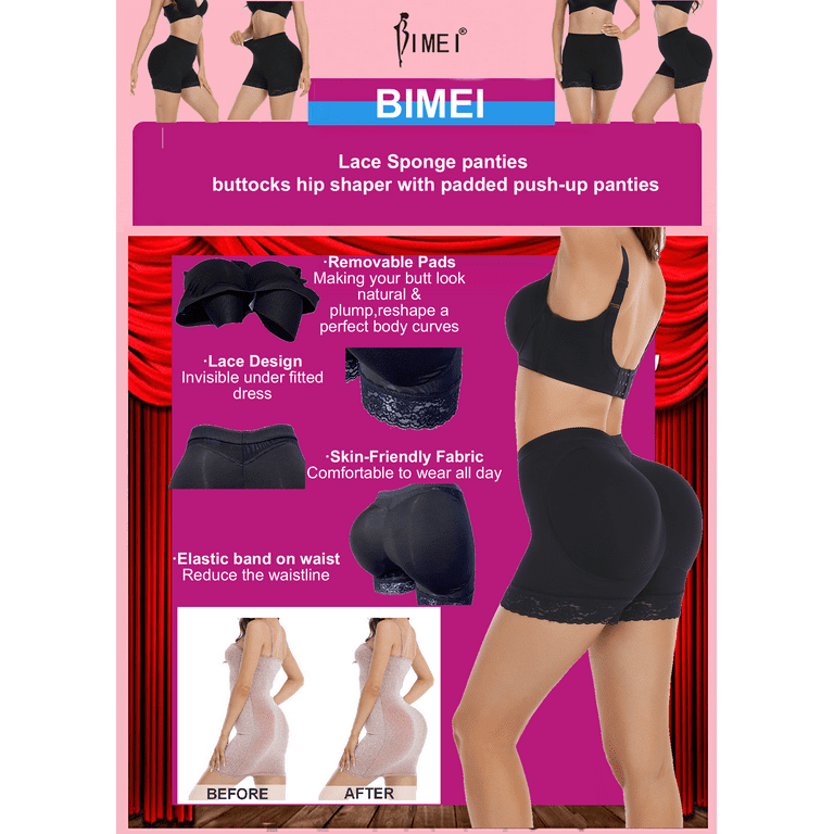 BIMEI 2PS Sponge Hip Pads for Women Butt Hip Enhancer Padded Shorts Body  Shaper，Low Waist Mini,Beige, M 