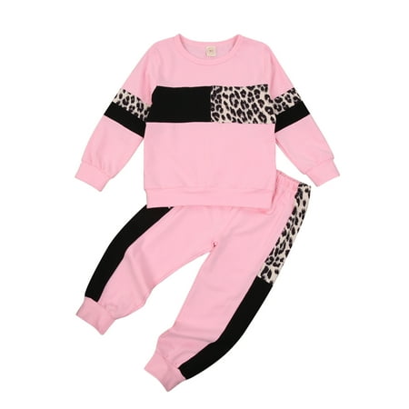 

Toddler Girl Clothes Leopard Sweatshirt and Pants Outfit Fall Winter Clothing