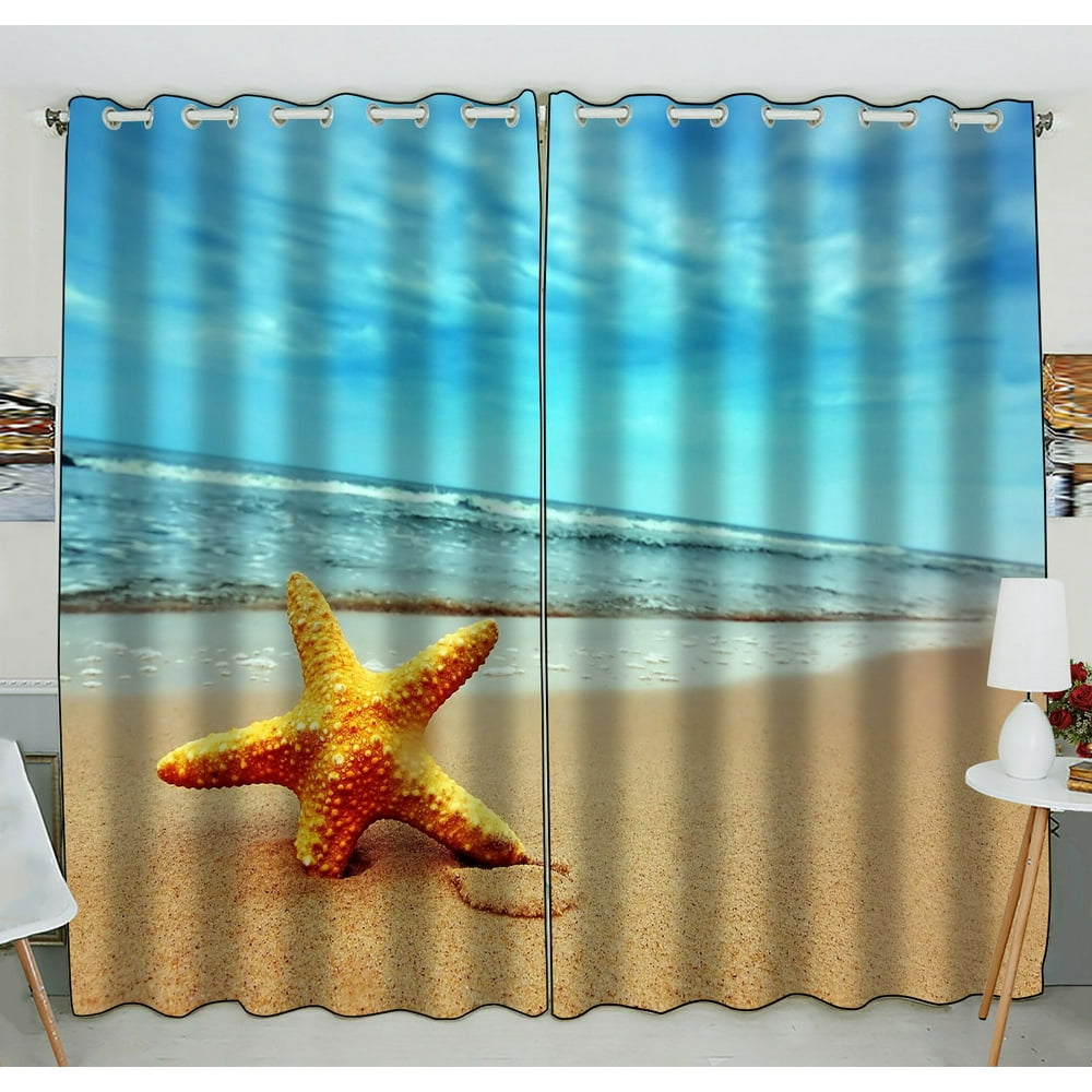 ZKGK Beach Theme Window Curtain Drapery/Panels/Treatment For Living Room Bedroom Kids Rooms