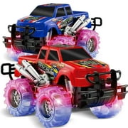 JoyX 2 Pack Light Up Monster Truck Car Toy with Beautiful Flashing LED Tires, Best Birthday Gift for Boy Girl Ages 3+, Push n Go Cars, Toy, Race Truck Car for Kid Party Favors and Daily Play
