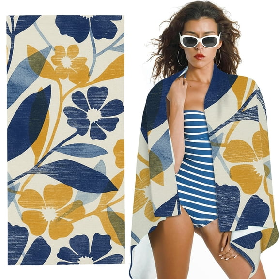 RKSupls Oversized Microfiber Beach Towel - Abstract Navy Blue Gold Print, for Bathroom, beach, Soft Super Absorbent- 30x60 in