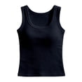 thumbnail image 7 of Glisme Tank Tops For Womens Sleeveless Square Neck Wide Strap Ribbed Tank Top Solid Color Camisole Slim Fit Breathable Knit Tee Daily Clothes 2Xl Black, 7 of 7