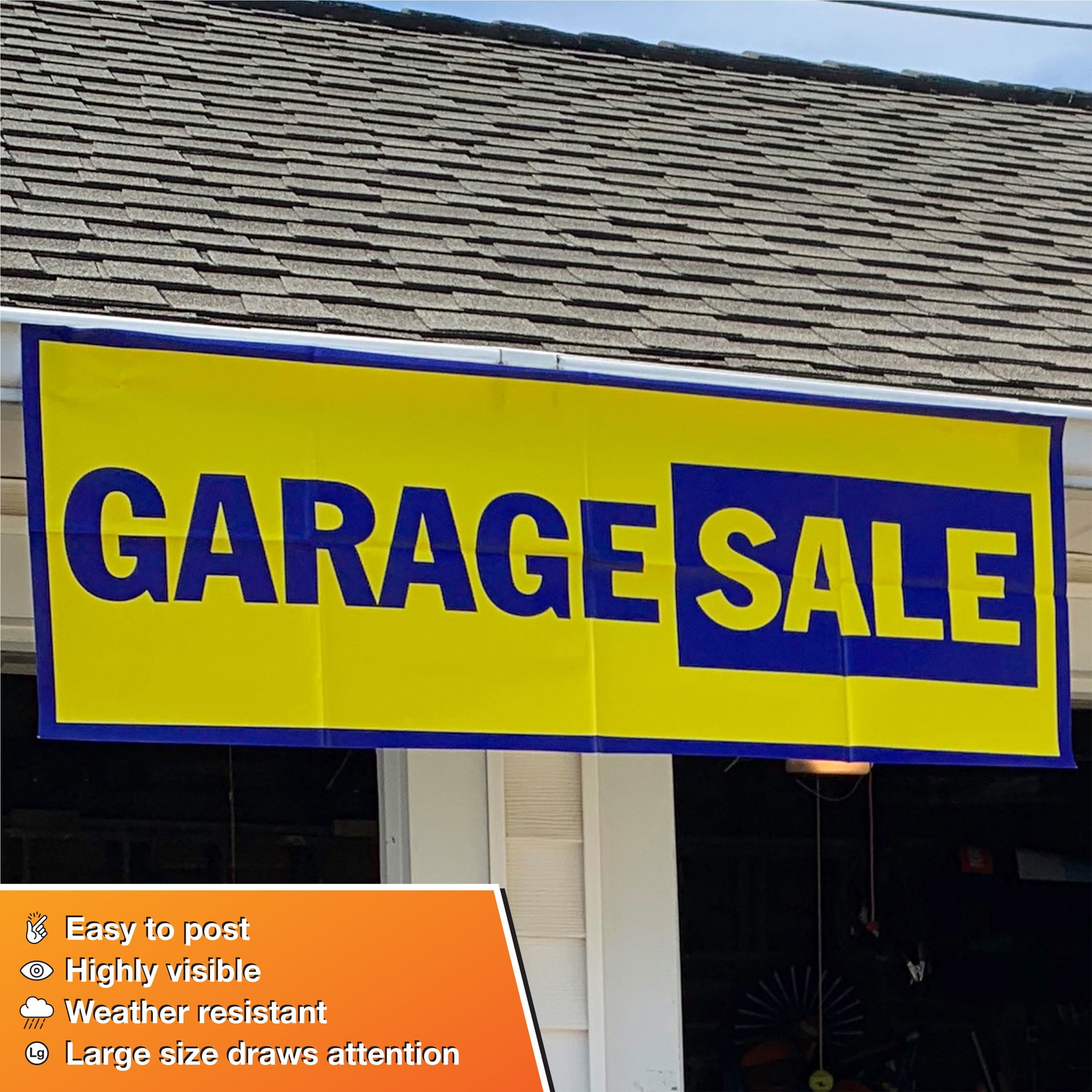HY-KO Garage Sale Banner, 18" x 48", Plastic, Yellow/Blue, Reusable