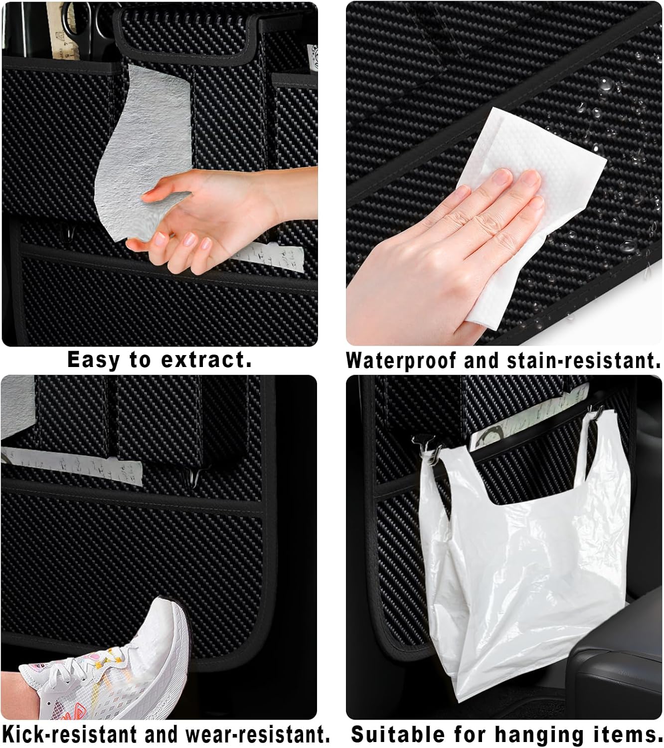 Back Seat Car Organizer 1 Pack,Backseat Organizer with Tray,Multifunctional Car Seat Back Storage Box with Foldable Tablet Holder (Carbon Black, Weave)