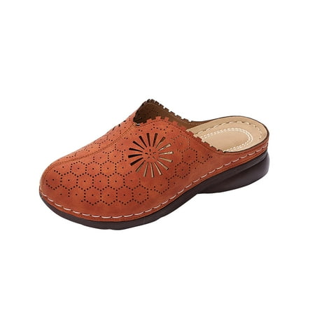 

QISIWOLE Sandals for Women Sunflower Hollow Slippers Closed Toe Shoes Casual Wedges Heel Sandals Deals