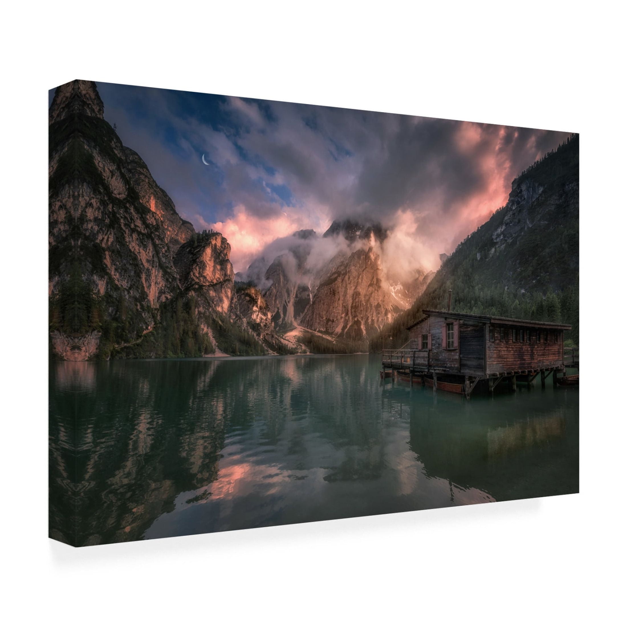 Canvas Wall Art - David Martin Castan 'Lago Di Braies, Dolomites' Wall Art for Living Room, Bedroom, or Office Décor by Trademark Fine Art - 47 x 30 Inches