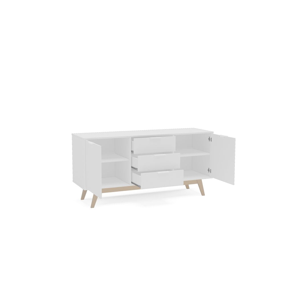 Polifurniture Shard 59 in. Sideboard with 2 Shelves & 3 Drawers, White & Oak