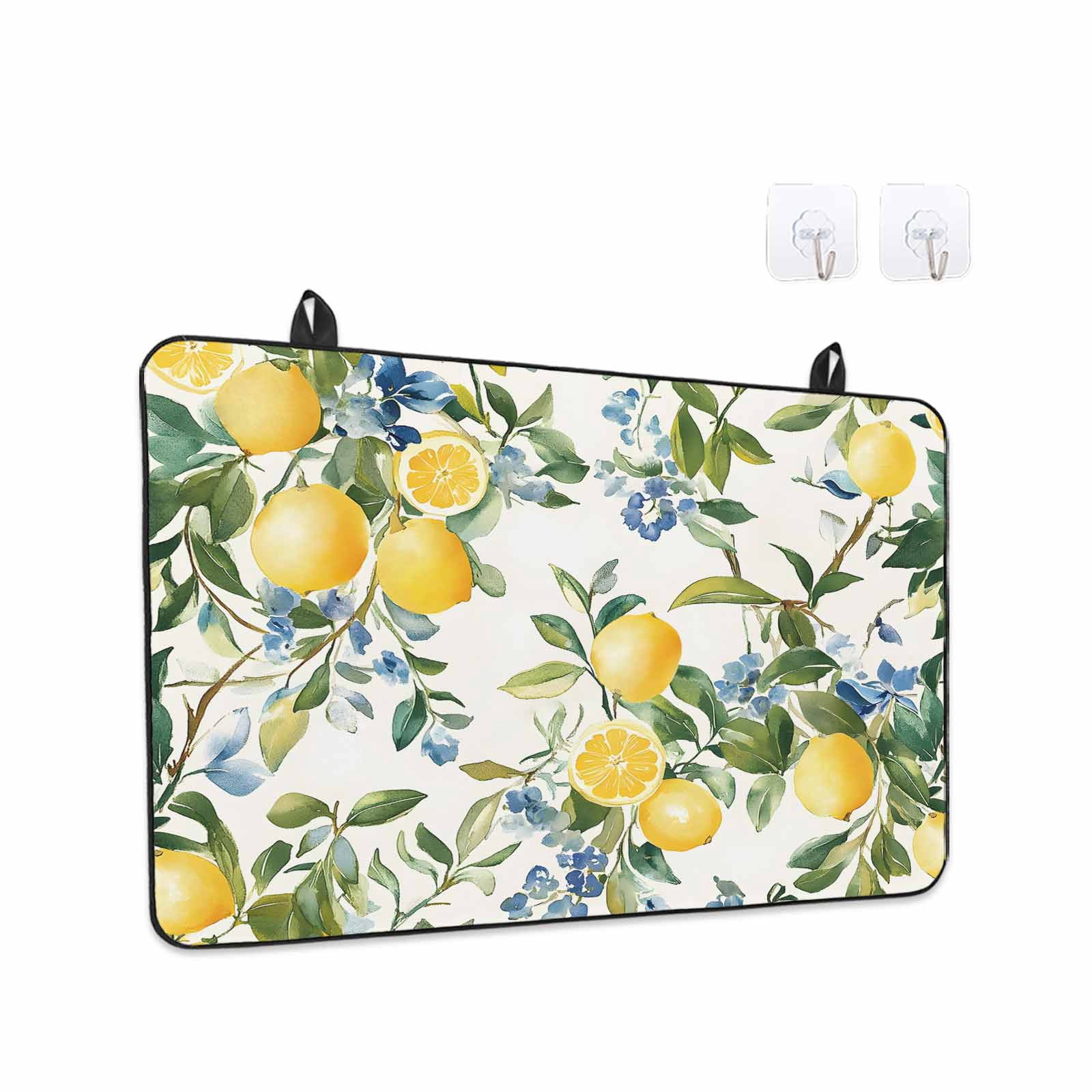 Yellow Lemon Stove Top Cover for Electric Stove, Heat-proof & Non Slip Glass Top Stove Cover Protector, Green Leaf Blue Flower Tropical Fruit Kitchen Flat Cooktop Rubber Mat 24x21 Inches