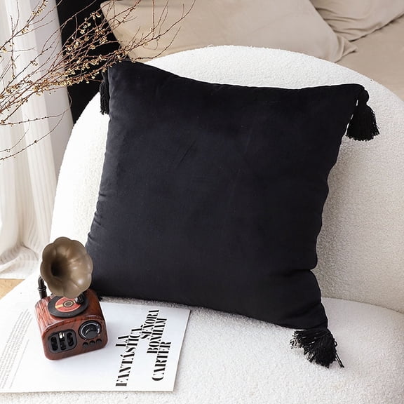 SOGA 45cm Black Vintage Butterfly Throw Pillow – Tassel Accent Velvet Square Decorative Cushion for Couch, Bed, Sofa, and Home Decor