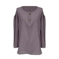 thumbnail image 3 of Tittly T Shirts for Women Tshirts Shirts Women's Spring New Women's Clothing Casual Loose Fashion Long Sleeve Cotton Linen Round Neck Shirt Long Sleeve T Shirt V Neck T Shirts Basic Tees Purple M, 3 of 5