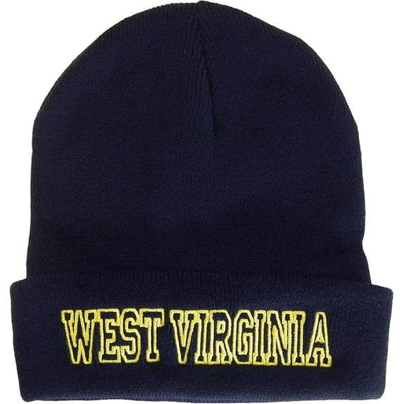 West Virginia Cuffed Winter Knit Beanie Toboggan Hat (Navy/Gold)