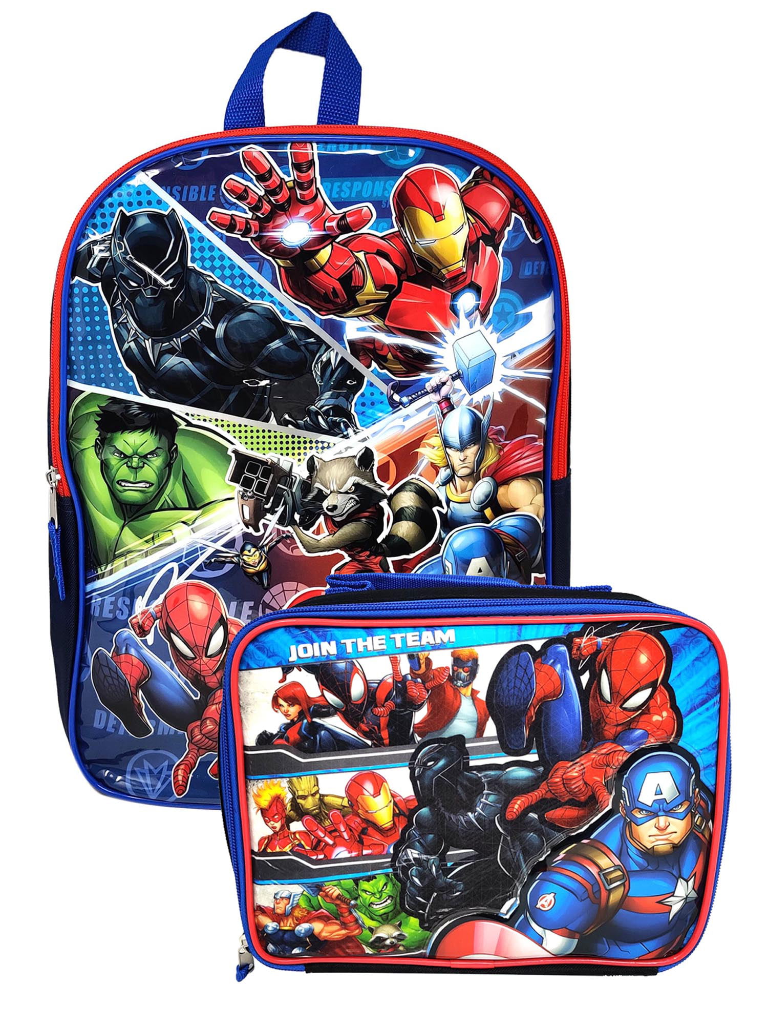 Iron Man Hulk Thor Avengers 16" Boys Backpack Lunch Bag Set 