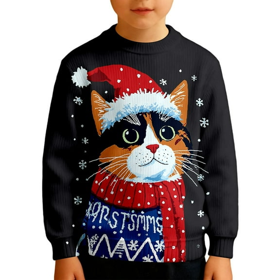 Wdgfv Unisex Kids Girls Boys Christmas Sweater Animals 3D Graphic Funny Long Sleeve Crewneck Holiday Pullover Sweatshirt Black 5-6 Years