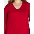 thumbnail image 4 of Terra & Sky Women’s Plus V Neck Tee with Long Sleeves, Available in 1 and 3-Packs, Sizes 0X-5X, 4 of 5