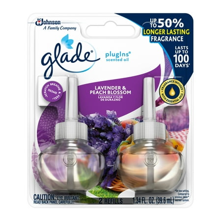 Glade PlugIns Refill 2 CT, Lavender & Peach Blossom, 1.34 FL. OZ. Total, Scented Oil Air