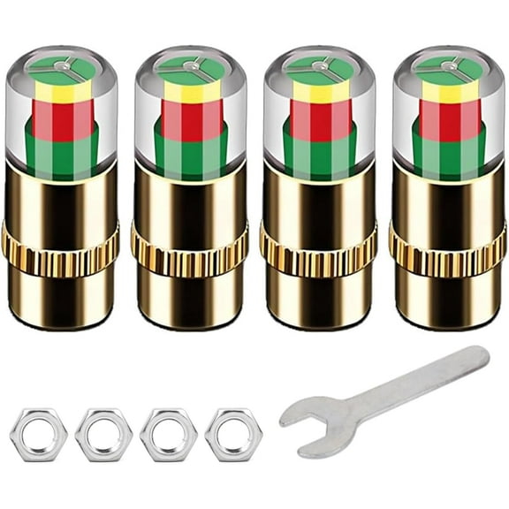 4PCS Automotive Pressure Monitor Valve Caps, Tire Pressure Monitoring Valve, 2.4Bar 36 PSI Tire Pressure Sensor Indicator Easy to Read 3 Color Eye Alert, Fit for Most Cars (Gold, 1set,)