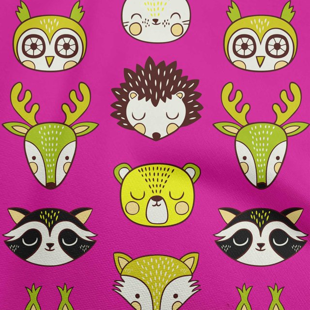 oneOone Velvet Fuschia Pink Fabric Cute Animal Face Pattern Sewing Material Print Fabric By The Yard 58 Inch Wide