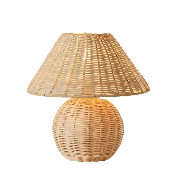 HIBIBUD Handmade Bamboo Rattan Table Lamp,Boho Wicker Bedside Lamp with 3-Color Adjustable Light,Vintage Wooden Nightstand Desk Lamp for Bedroom,Living Room,Entryway,Home Decor Accent