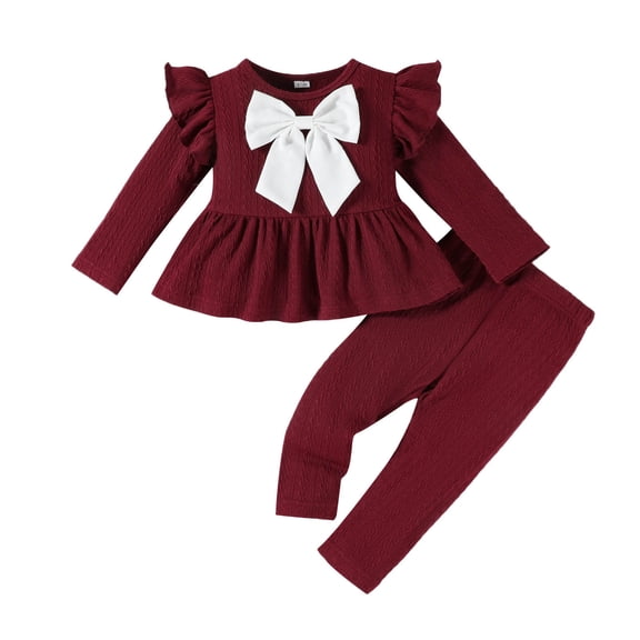 JAJAHO Toddler Girl Clothes 2 Piece Outfits Long Sleeve Bowknot Shirt Pullover Tops Straight Leg Pants Set Cozy Outfit