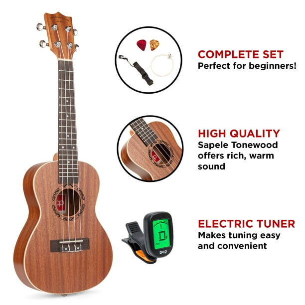 Best Choice Products Acoustic Concert Ukulele Starter Kit, 23 inch Sapele Wood Ukulele w/ Gig Bag, Strap, Tuner, Strings & Walmart.com