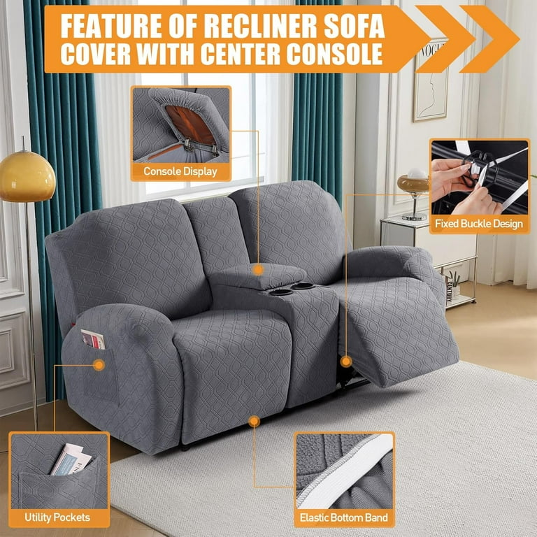 Recliner Loveseat Cover with Middle Console Stretch Reclining Sofa Slipcover for 2 Seat Jacquard Reclining Couch Sofa Covers Furniture Protector with Elastic Straps Bottom Navy Blue Walmart