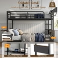 thumbnail image 5 of Miniyam Twin XL Over Twin XL Bunk Bed with Foldable Desk, Charging Station, 2 Drawers and LED Light, Metal Bed Frame, Black, 5 of 9