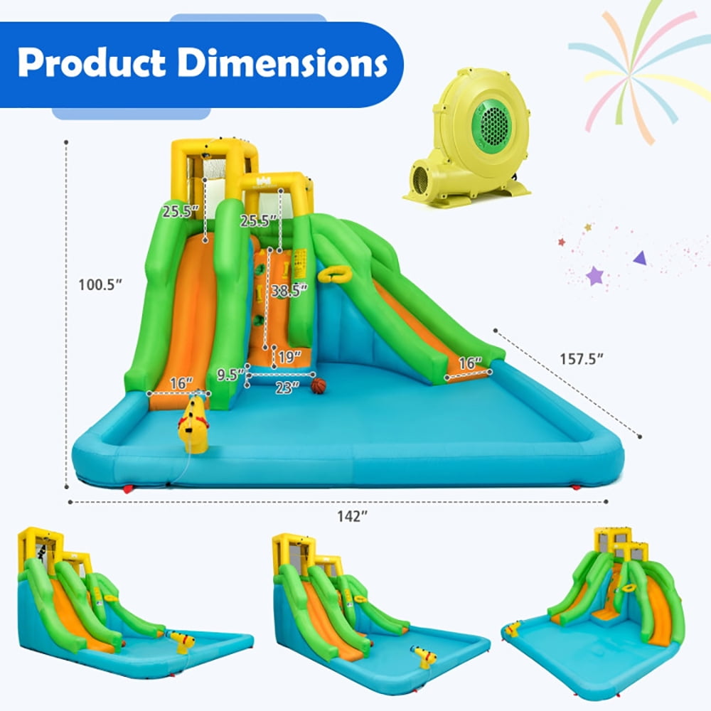 Aimee Lii Kids Inflatable Water Park Bounce House with 480W Blower, Bounce House Water Slide for Kids 5-10