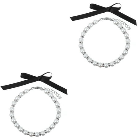 unbranded 2 Sets Pet Collar with Collars Dog Pearl Jewelry White