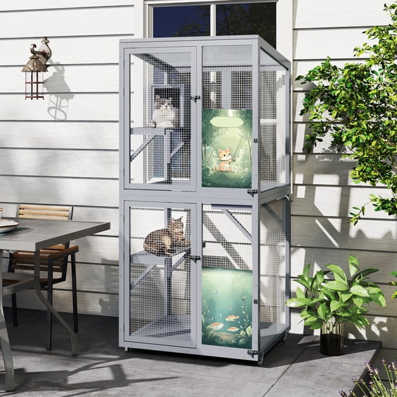 COZIWOW Catio Outdoor Cat Enclosure Window Access, Outdoor Cat House with Wheels, Cage for Cats Indoor