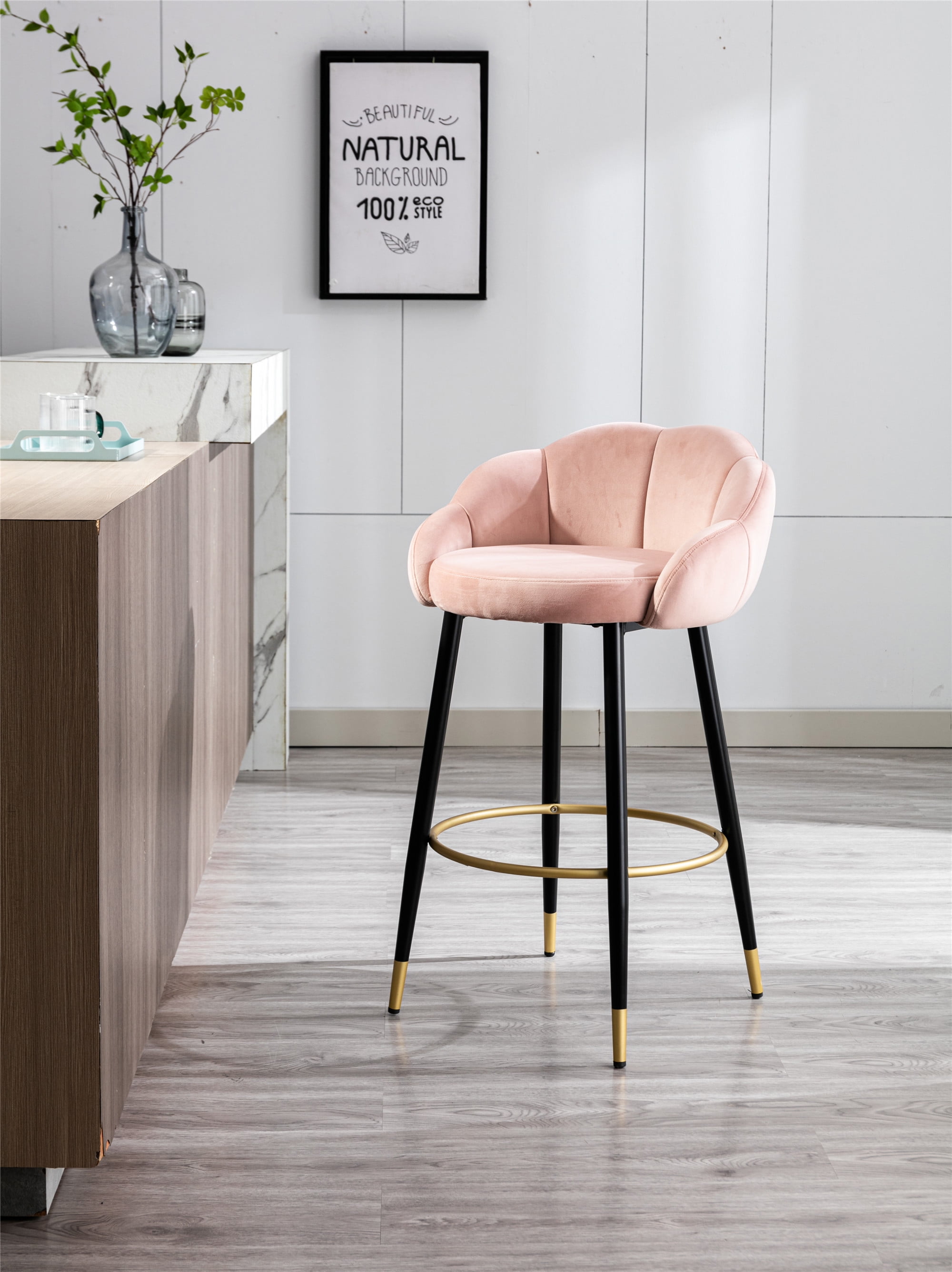 Resenkos Bar Stools Set of 2,with Back and Footrest Counter Height Dining Chairs,Pink Resenkos Bar Stools Set of 2,with Back and Footrest Counter Height Dining Chairs,Pink