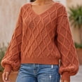 thumbnail image 5 of Lnmiateer Women V Neck Cable Knit Cropped Long Sleeve Sweater Casual Fashion Knitted Pullover Jumper Fall Daily Outdoor Street Wear, 5 of 9