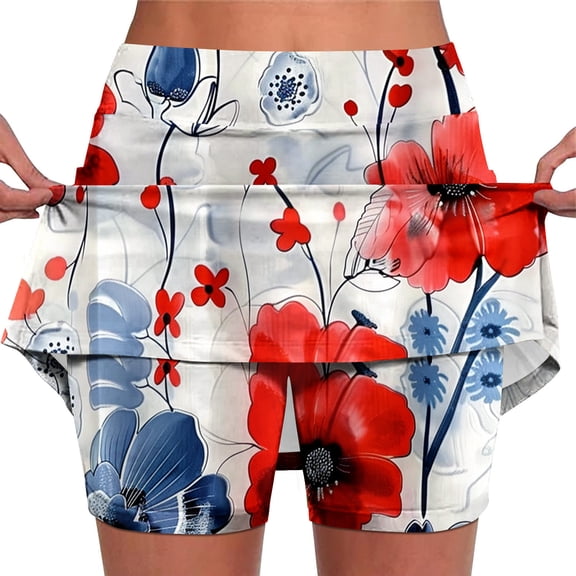 Perfectbot Women's Floral Athletic Skorts for Tennis & Running, Print Skirts with Built-in Shorts, S-5XL