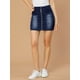 thumbnail image 2 of INSPIRE CHIC Faldas de mezclilla para mujer Minifalda de mezclilla de cintura alta ajustada con cremallera frontal Azul oscuro S, 2 of 7