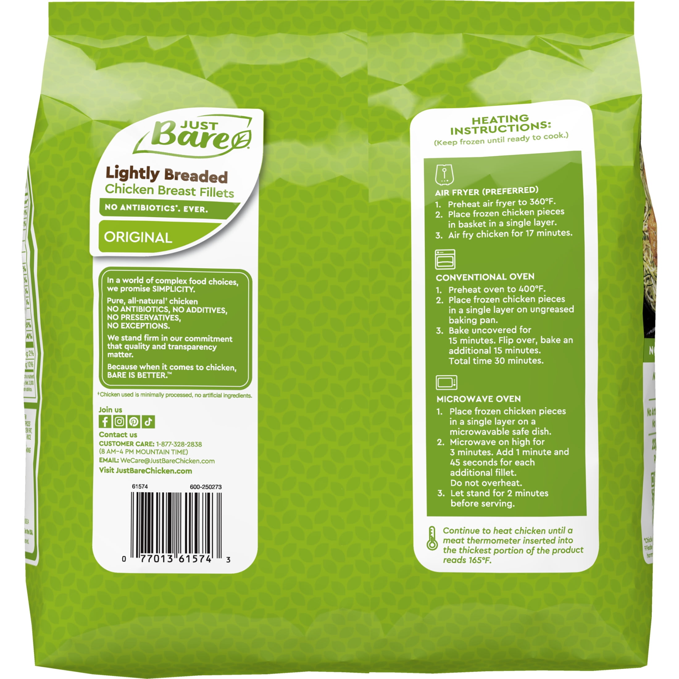 Just Bare Fully Cooked Lightly Breaded Chicken Breast Original Fillets 12 lb, 22g of Protein, Serving Size 1 Pieces