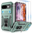 thumbnail image 1 of KOMI for Google Pixel 9A Case with [2 Pack] HD Screen Protector + Slide Camera Cover, 360° Rotation Ring Kickstand [Military Grade] Shockproof Protective Phone Cover for Pixel 9A Alpine Green, 1 of 5