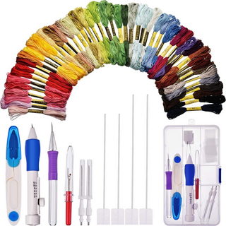 TSV Magic Embroidery Pen Kit, Embroidery Punch Needle Pen Set, with Adjustable Embroidery Pen, Extra Punch Needle, 4 Threaders, 3 Sizes Needles, for