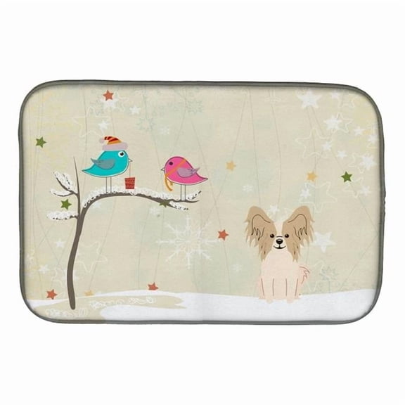 Carolines Treasures BB2549DDM Christmas Presents Between Friends Papillon Sable White Dish Drying Mat