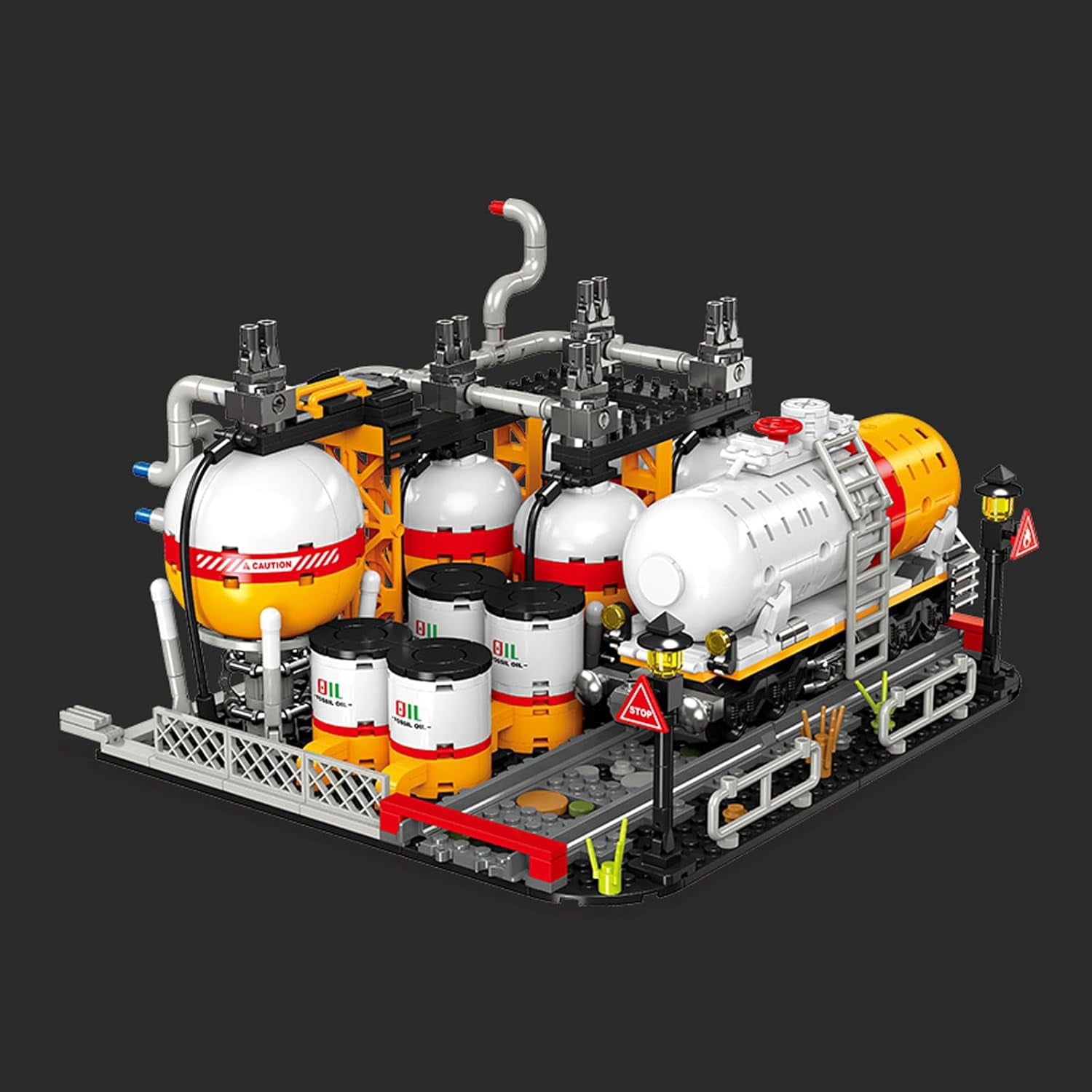 City Gas Station Building JJ9223 Set, 743pcs Modular Chemical Plant Bricks Kit with Storage Tank & Lab, Compatible with Lego City, MOC Display Model