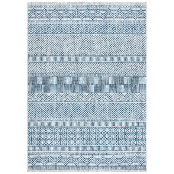 SAFAVIEH Courtyard Altan Geometric Indoor/Outdoor Area Rug, Grey/Navy, 6'7" x 9'6"