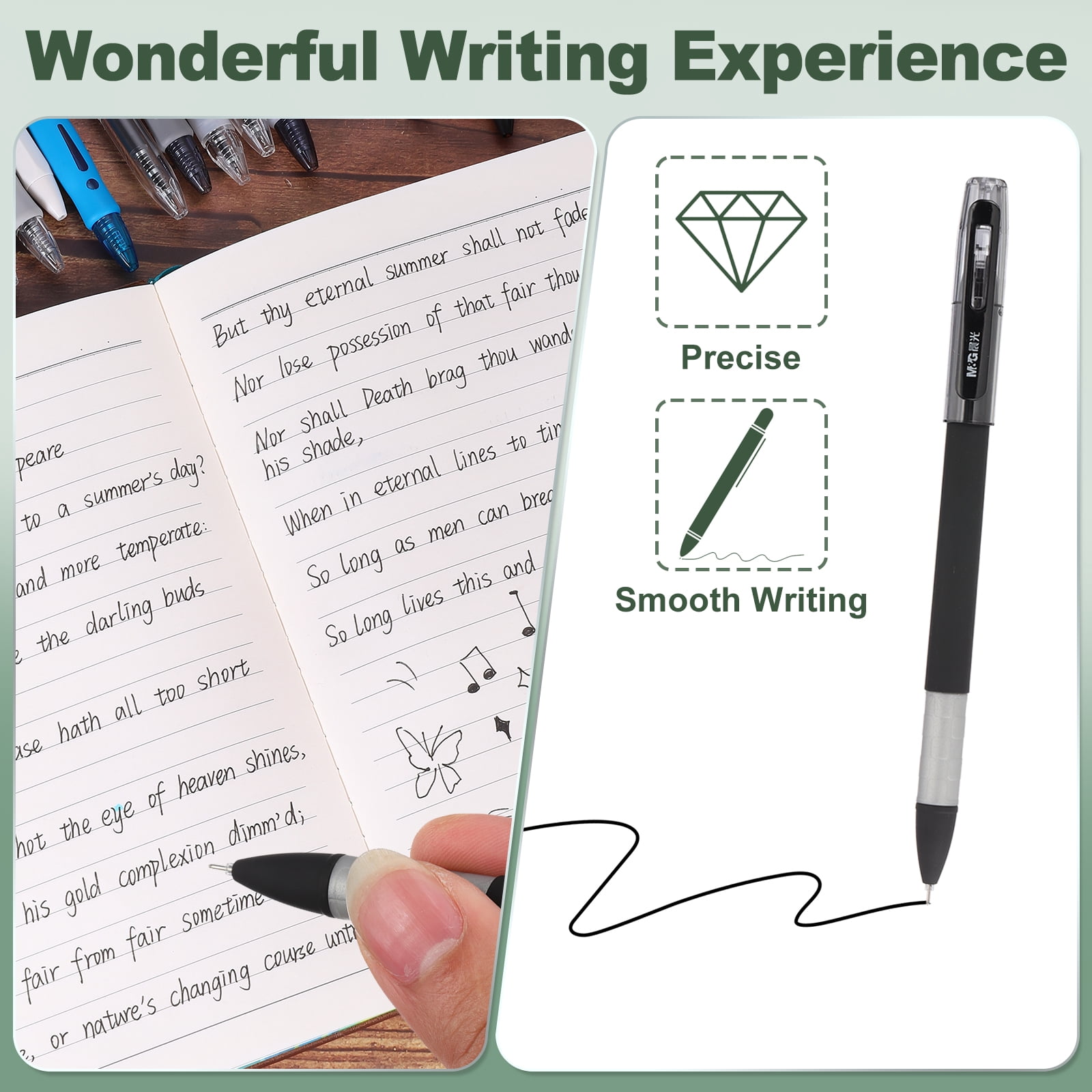 Uxcell Gel Pen Medium Point 0.5mm, 24 Pack Smooth Black Gel Ink Rollerball Pen for Home Office Writing Note Taking Journaling Business, Style 8