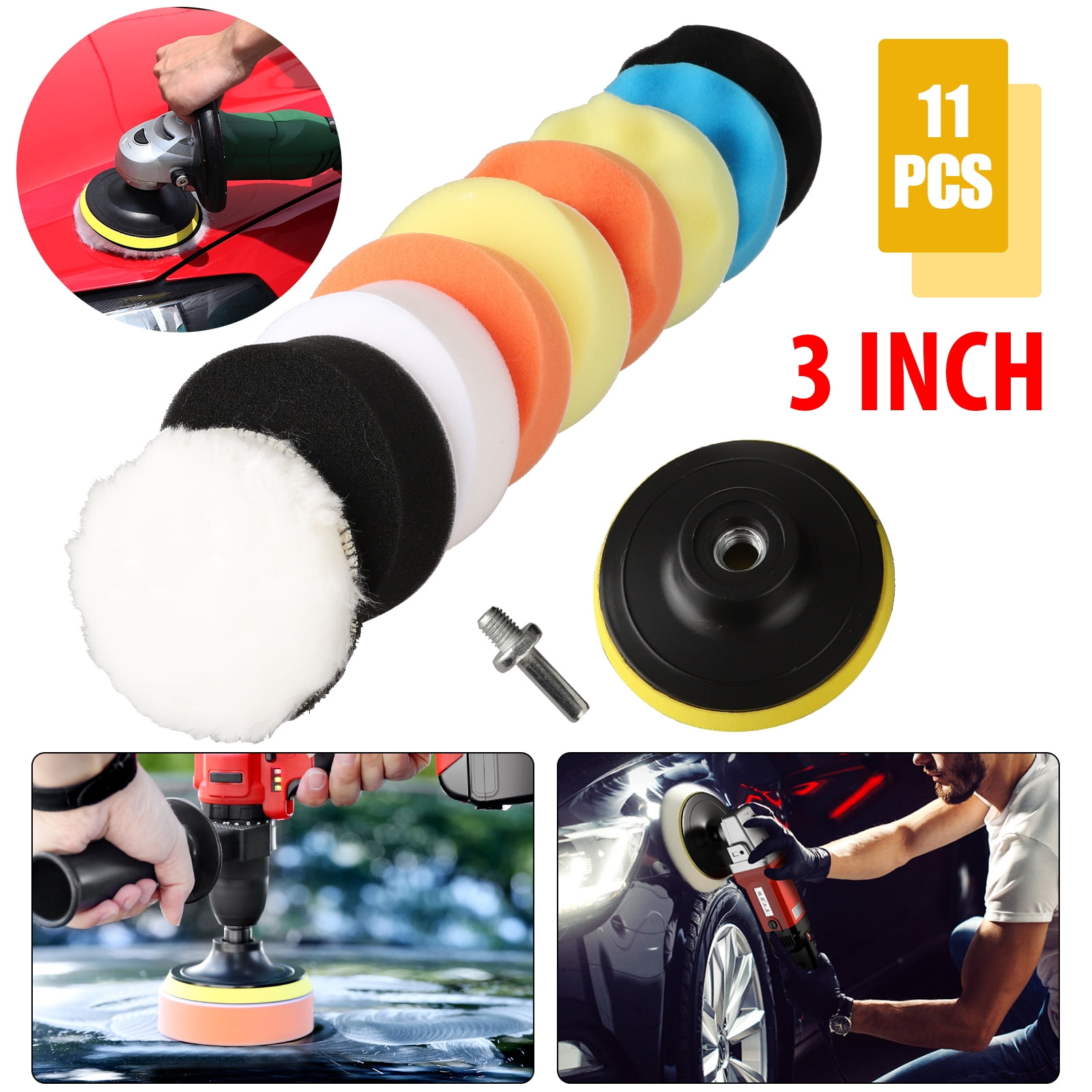 Sanding Waxing yidenguk Polishing Pads for Drill Polishing Sponge Pads with 2pcs M10 Drill Adapters for Car Polishing 31pcs Sponge Wool Polishing Waxing Buffing Pads Kit for Auto Car Polishers 